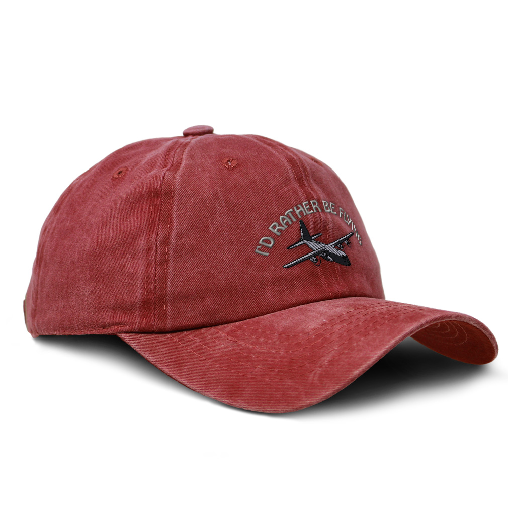 Washed Cotton Baseball Cap C-130 I'D Rather Be Flying Dad Hats for Men & Women