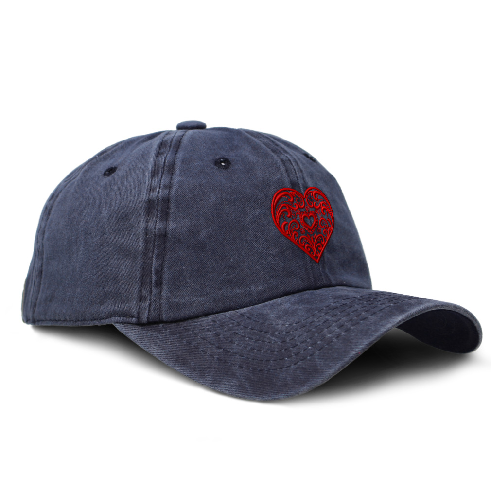 Soft Washed Baseball Cap Red Lace Heart Quilt Embroidery  display picture 1